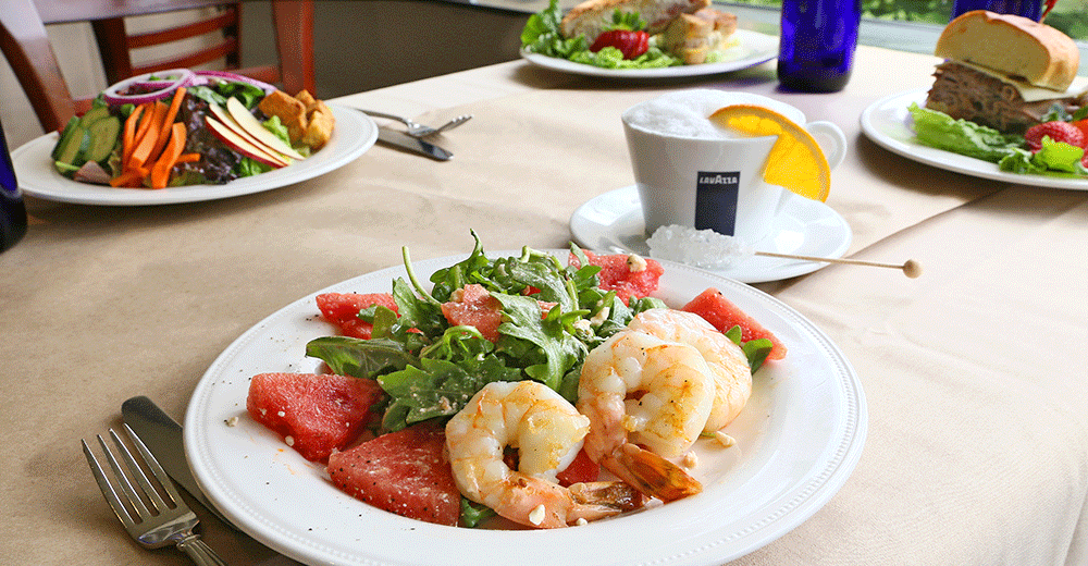 Grilled shrimp and watermelon salad