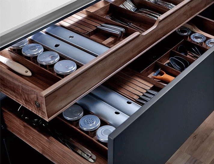 Custom drawer inserts from Rutt HandCrafted Cabinetry