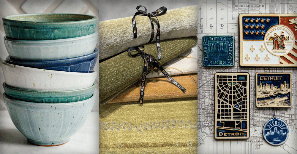 Pewabic bowls, The Ghiordes Knot rugs, Pewabic tiles