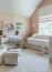 42 - Sissy Yellen, Elegant nursery design featuring a soft pink and white color palette, a cozy daybed with custom embroidered monogram pillows, a mirrored dresser, playful children's room decor, and a light-filled space that blends sophistication with a whimsical touch.